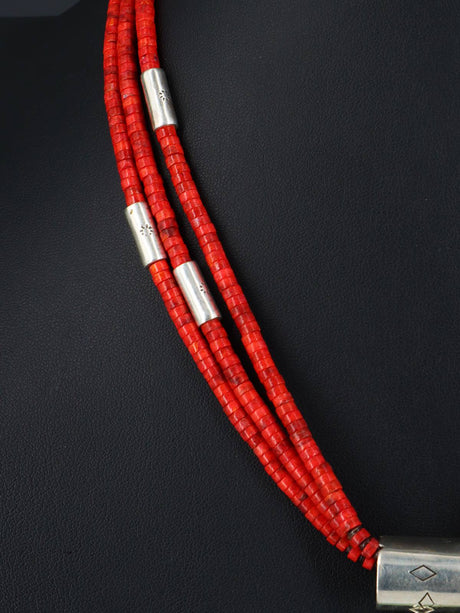 Native American Santo Domingo Apple Coral Mosaic Necklace - PuebloDirect.com