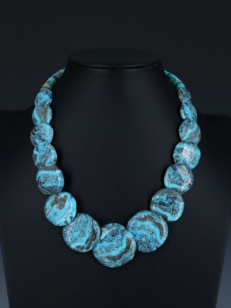 Sonoran Turquoise Disc w Silver Beaded Navajo Necklace