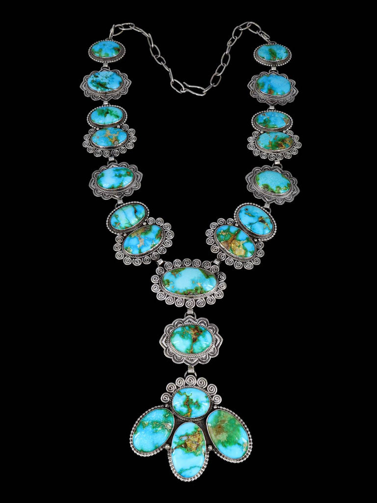 Native American Jewelry Sterling Silver Sonoran Gold Turquoise Lariat Necklace - PuebloDirect.com