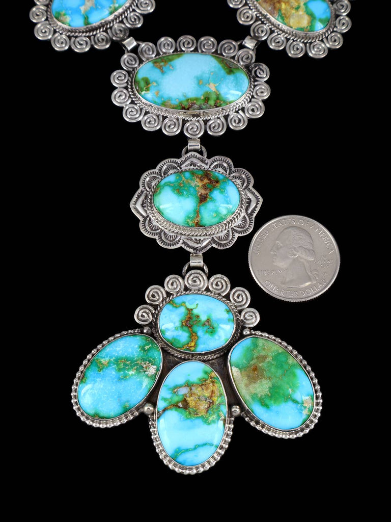 Native American Jewelry Sterling Silver Sonoran Gold Turquoise Lariat Necklace - PuebloDirect.com