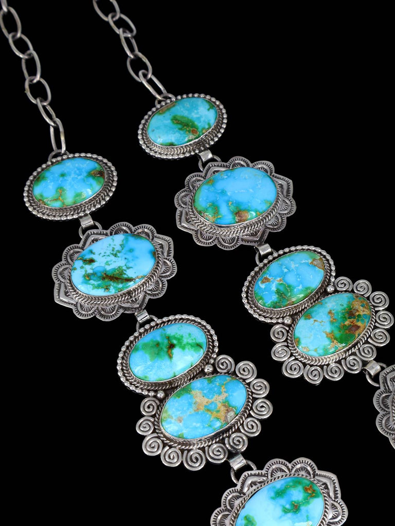 Native American Jewelry Sterling Silver Sonoran Gold Turquoise Lariat Necklace - PuebloDirect.com