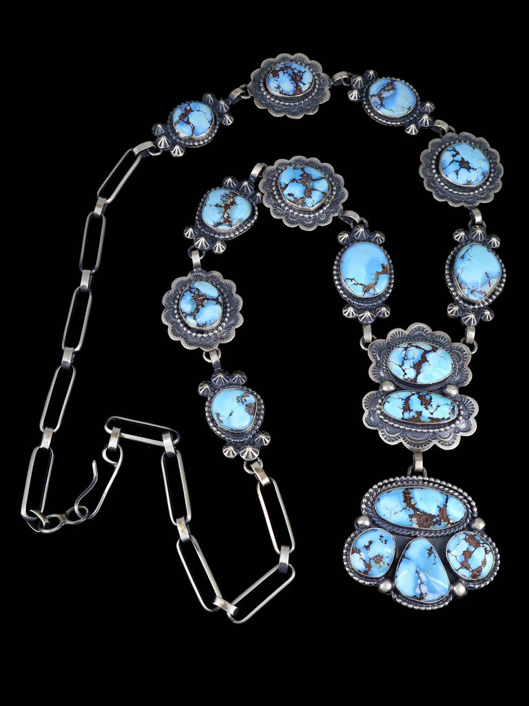 Navajo Sterling Silver Golden Hill Turquoise Lariat Y Necklace - PuebloDirect.com