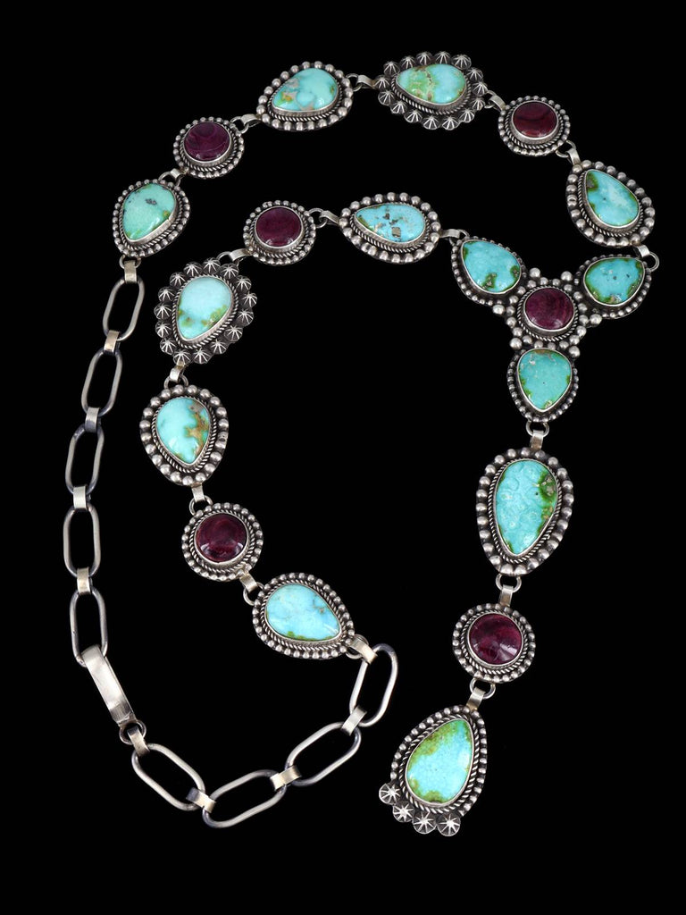 Native American Sonoran Gold Turquoise and Spiny Oyster Lariat Necklace - PuebloDirect.com