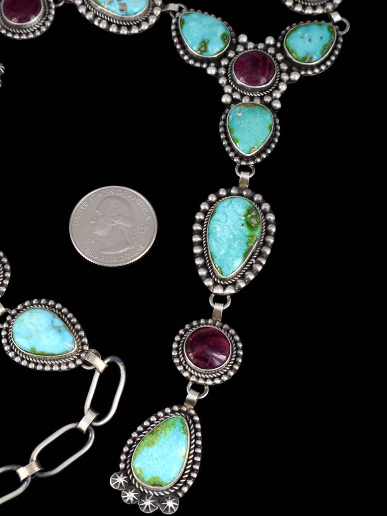 Native American Sonoran Gold Turquoise and Spiny Oyster Lariat Necklace - PuebloDirect.com