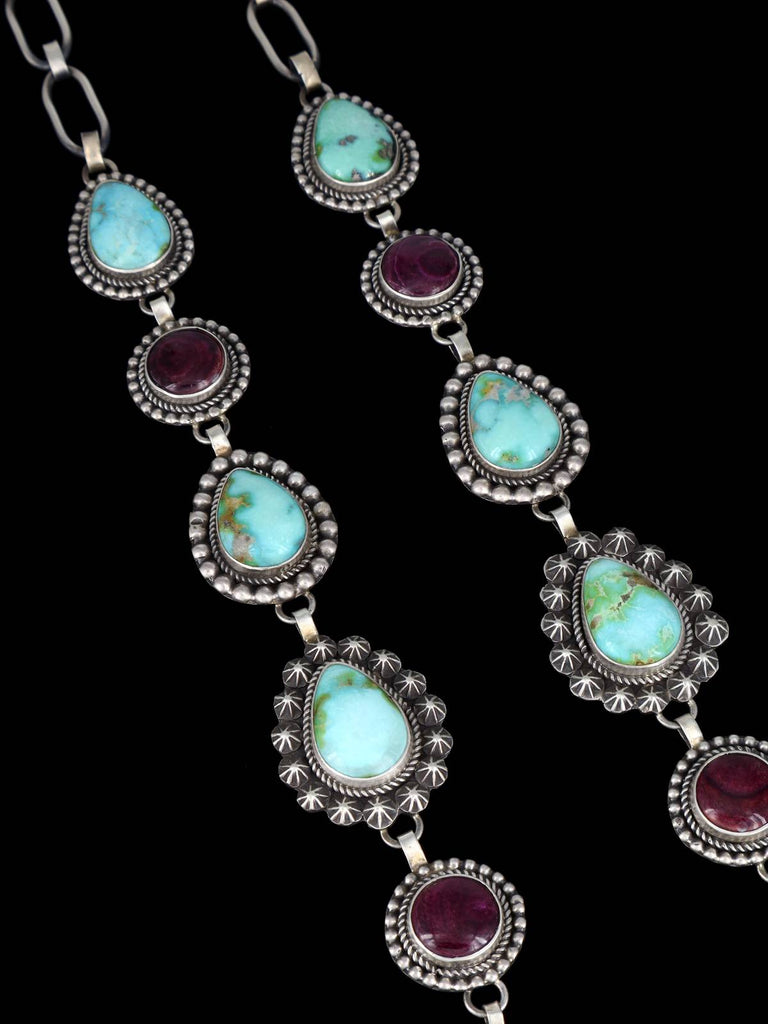 Native American Sonoran Gold Turquoise and Spiny Oyster Lariat Necklace - PuebloDirect.com