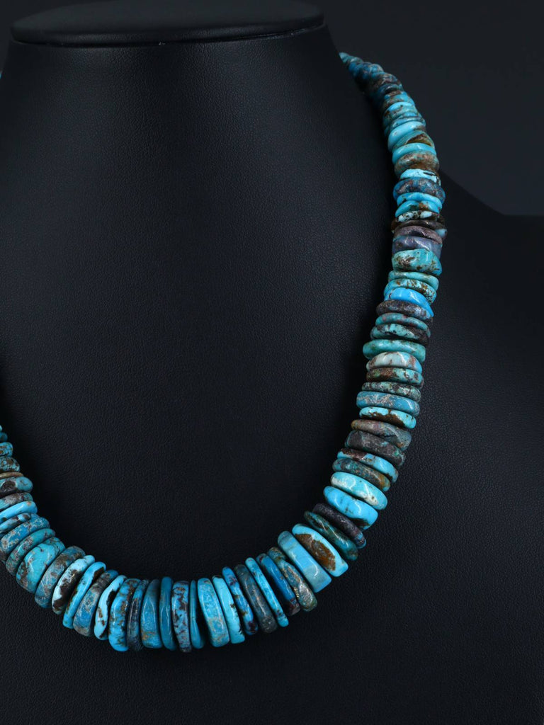 Navajo Single Strand Graduated Turquoise Disc Necklace - PuebloDirect.com