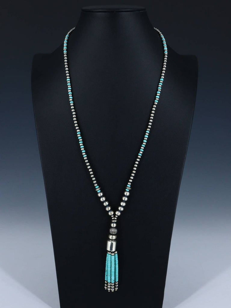 Native American Sterling Silver and Turquoise Beaded Lariat Necklace - PuebloDirect.com