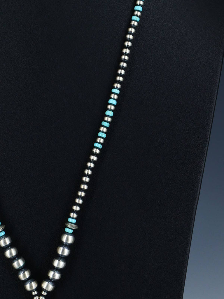 Native American Sterling Silver and Turquoise Beaded Lariat Necklace - PuebloDirect.com