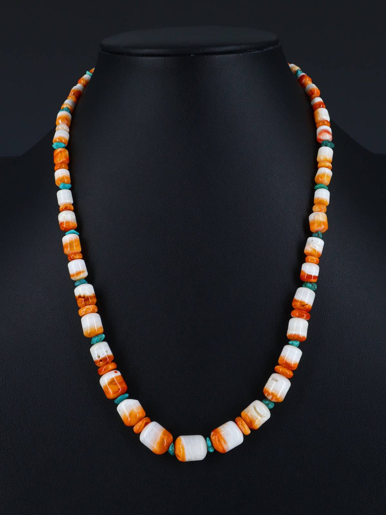 20" Navajo Single Strand Spiny Oyster and Turquoise Necklace - PuebloDirect.com