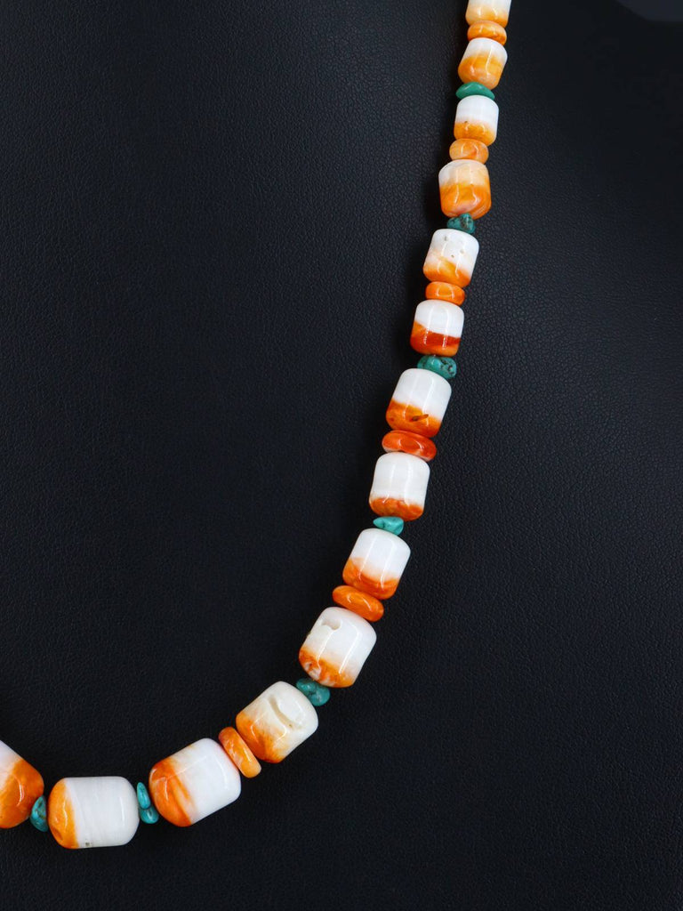 20" Navajo Single Strand Spiny Oyster and Turquoise Necklace - PuebloDirect.com