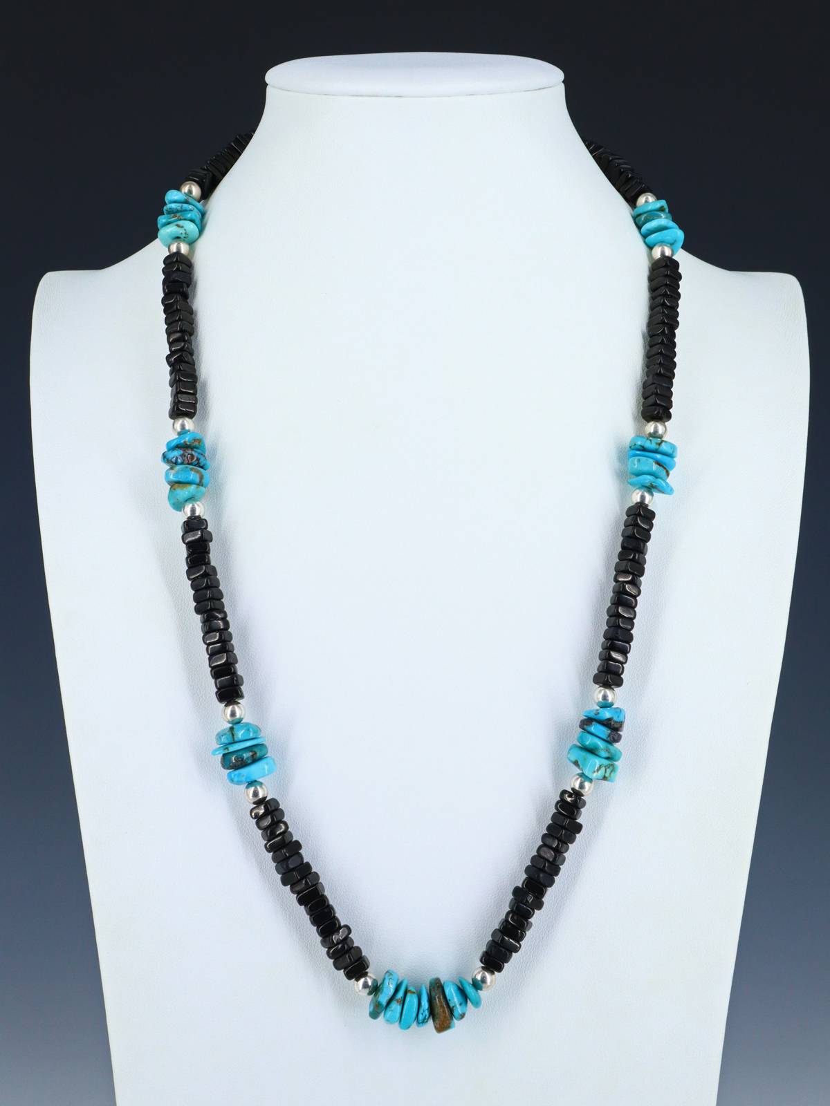 Jet and Turquoise Beaded Necklace top