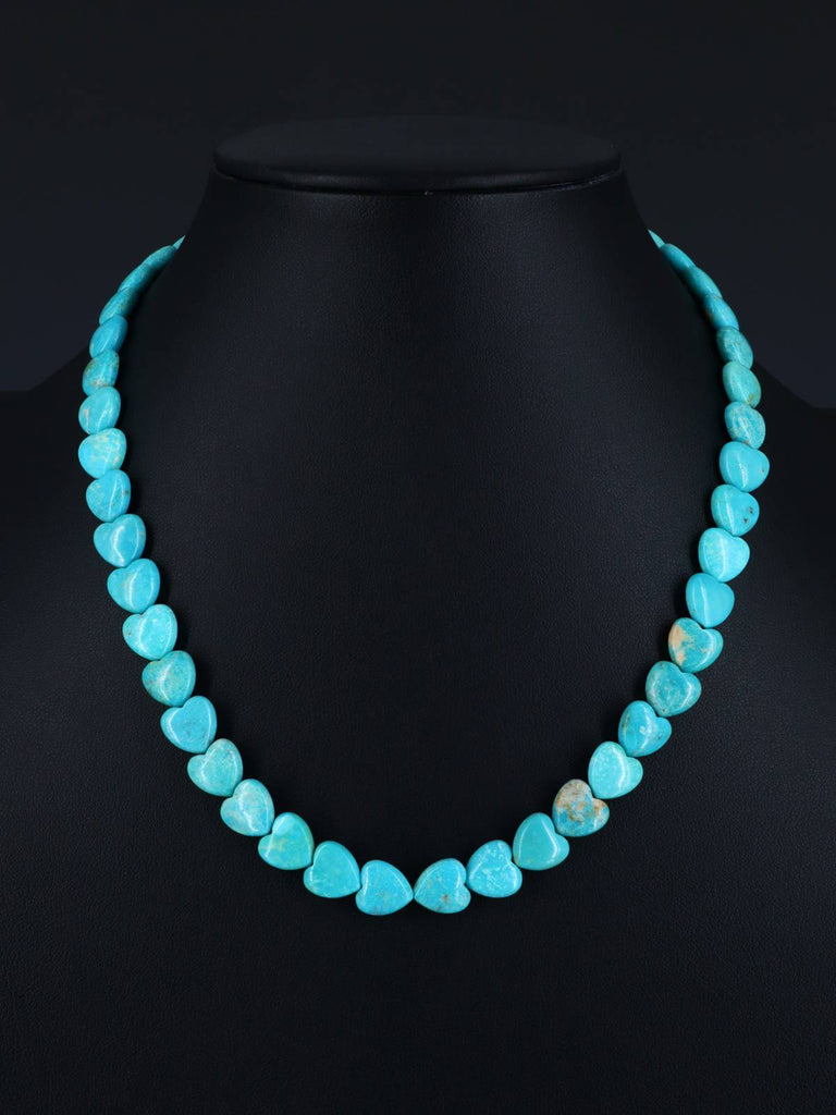 Navajo 18" Single Strand Turquoise Heart Necklace - PuebloDirect.com