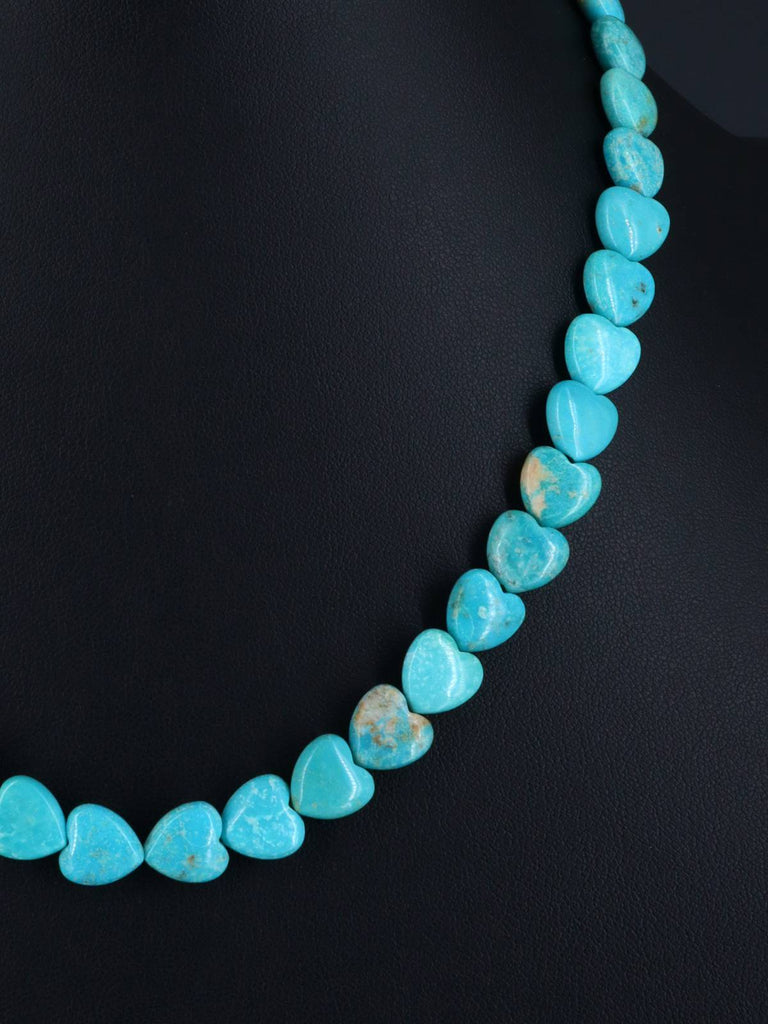 Navajo 18" Single Strand Turquoise Heart Necklace - PuebloDirect.com