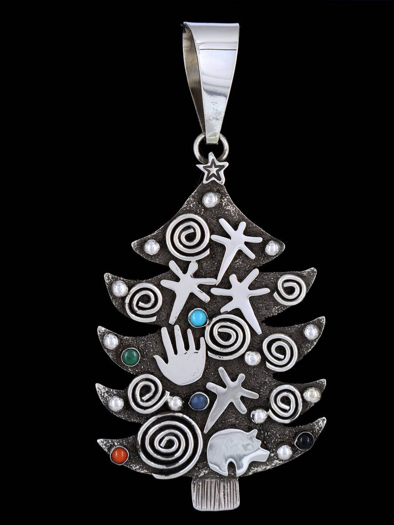 Native American Sterling Silver Petroglyph Christmas Tree Pendant - PuebloDirect.com