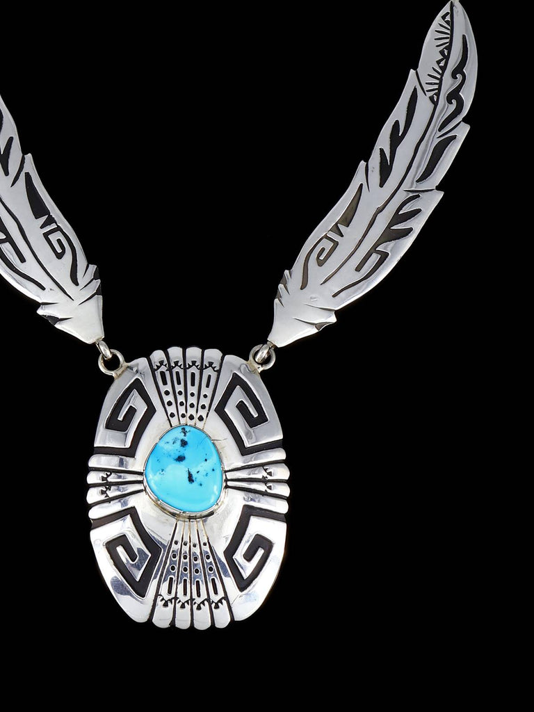 Navajo Turquoise Beaded Sterling Silver Feather Necklace - PuebloDirect.com