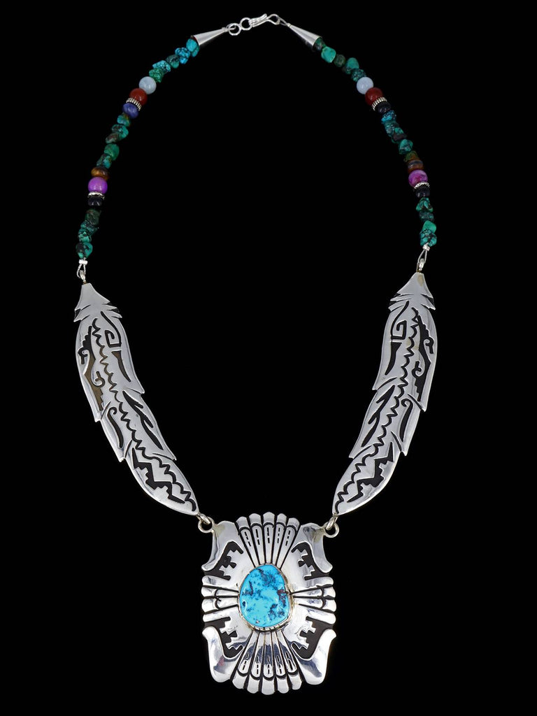 Navajo Turquoise Beaded Sterling Silver Feather Necklace - PuebloDirect.com