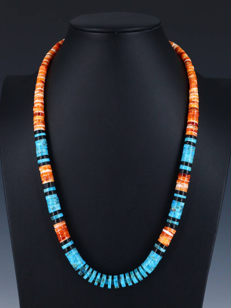 Native American Jewelry Single Strand Spiny Oyster and Turquoise Necklace - PuebloDirect.com