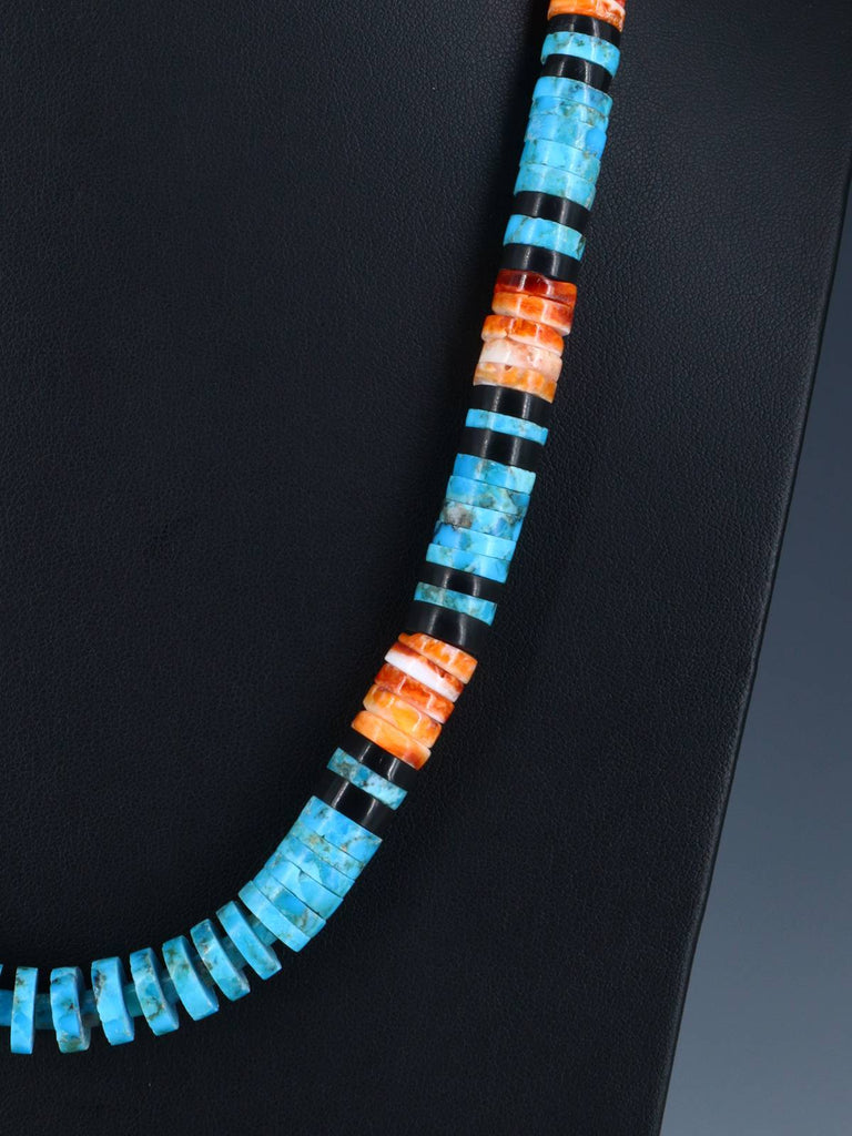 Native American Jewelry Single Strand Spiny Oyster and Turquoise Necklace - PuebloDirect.com