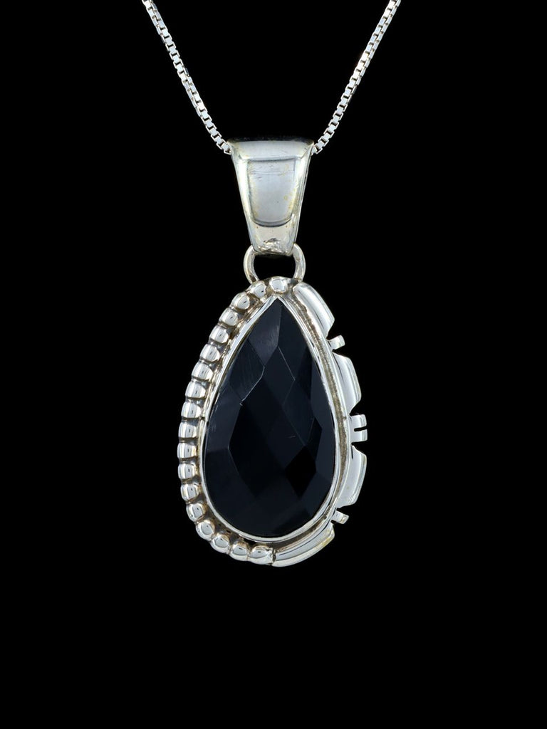 Native American Sterling Silver Faceted Black Onyx Pendant - PuebloDirect.com