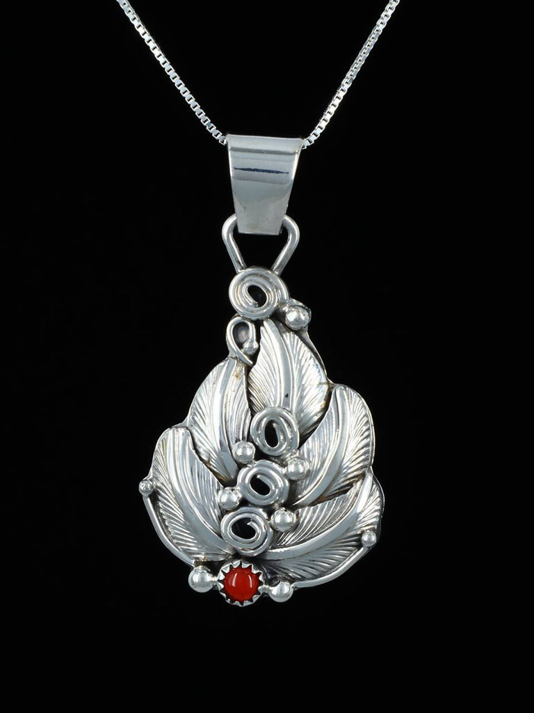 Navajo Sterling Silver Sculpted Coral Pendant - PuebloDirect.com