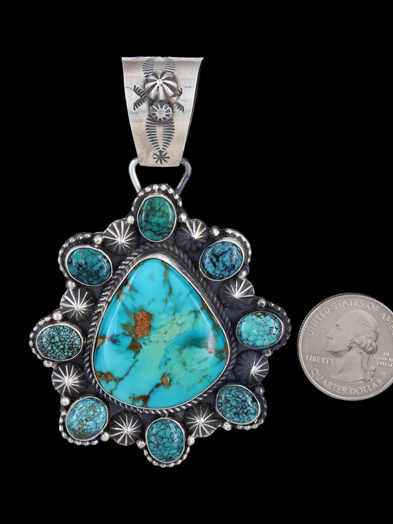 Native American Jewelry Natural Pilot Mountain and Cloud Mountain Turquoise Pendant - PuebloDirect.com