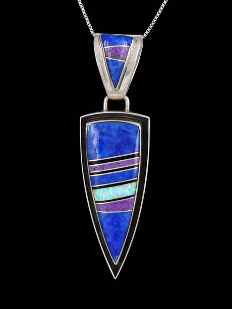 Estate Navajo Inlaid Lapis and Sugilite Sterling Silver Pendant - PuebloDirect.com