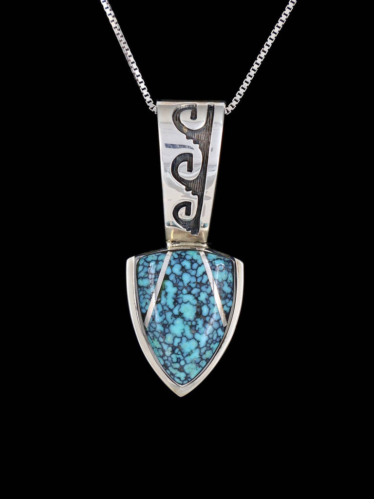 Estate Navajo Spiderweb Turquoise Sterling Silver Pendant - PuebloDirect.com