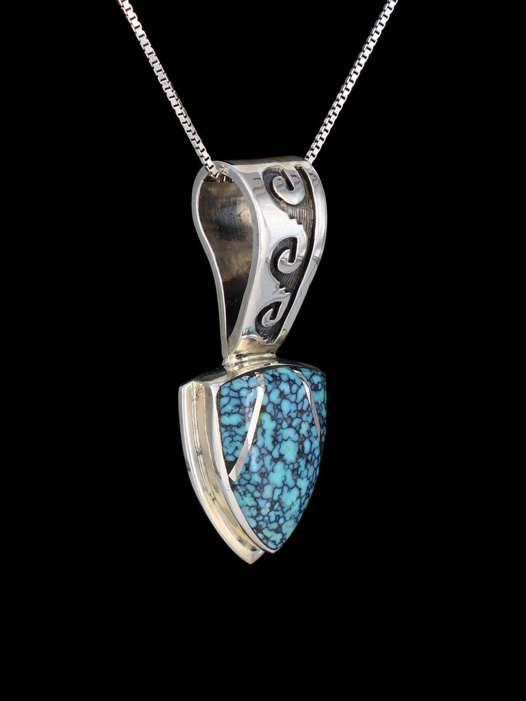 Estate Navajo Spiderweb Turquoise Sterling Silver Pendant - PuebloDirect.com