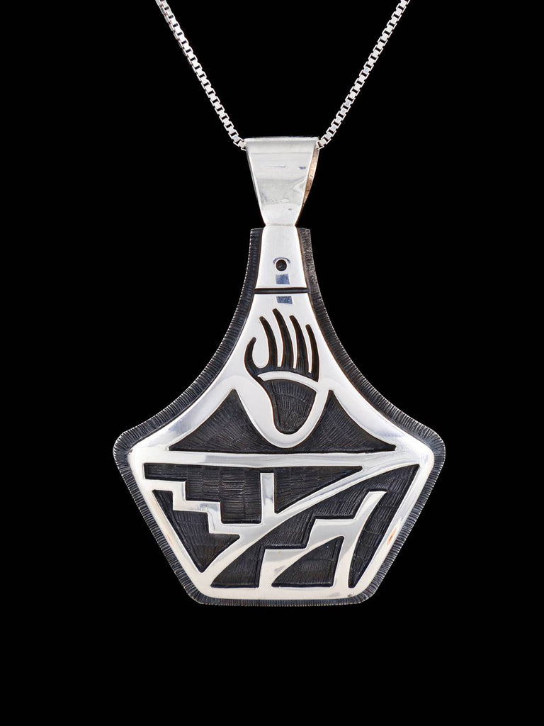 Estate Hopi Overlay Bear Paw Sterling Silver Pendant - PuebloDirect.com