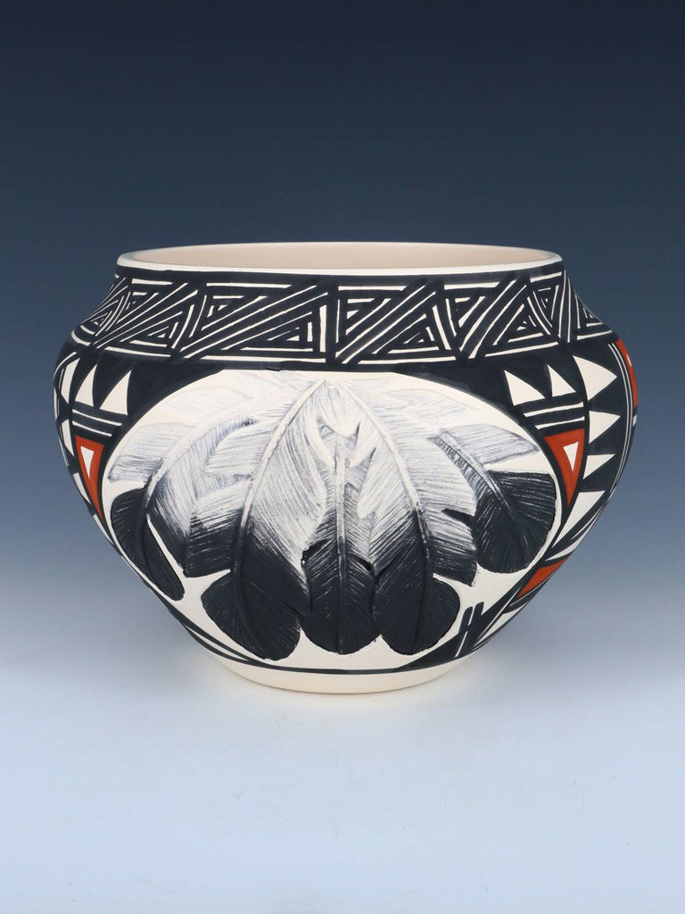 Acoma Pueblo Hand Painted Feather Pottery Bowl - PuebloDirect.com