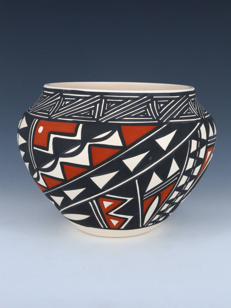 Acoma Pueblo Hand Painted Feather Pottery Bowl - PuebloDirect.com