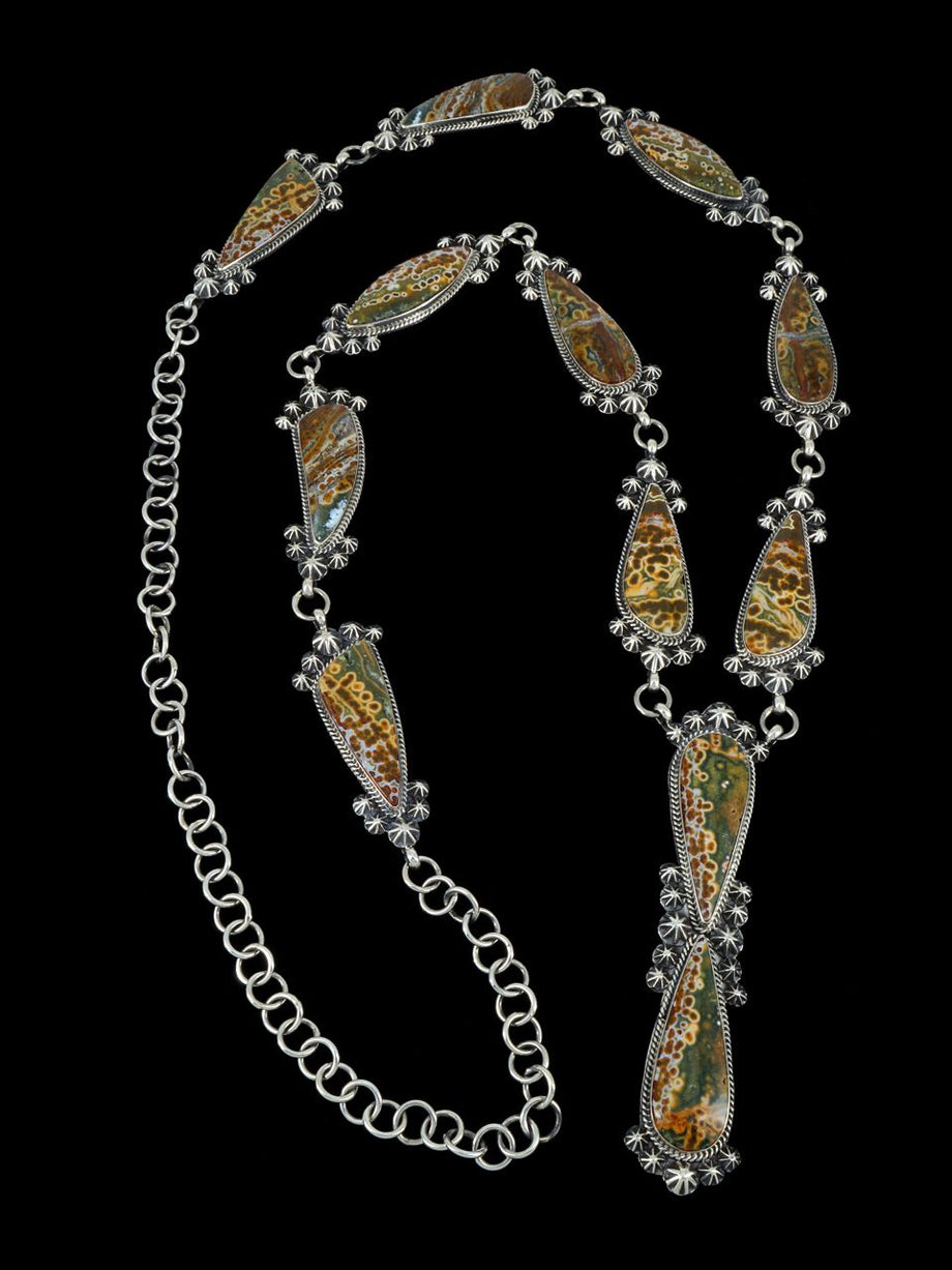 Labradorite Sterling Silver Modern Squash Blossom Lariat Necklace 21” Length