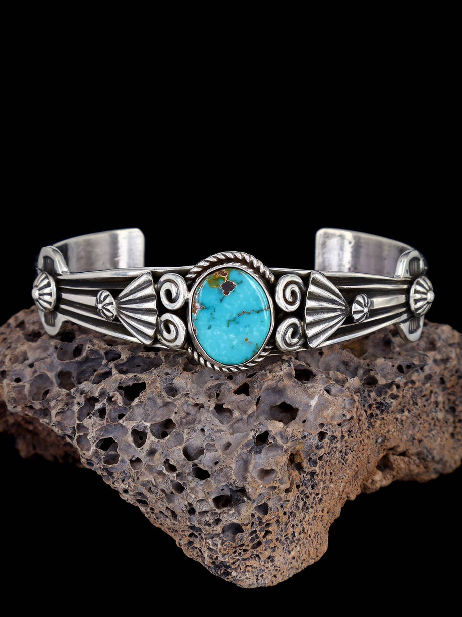 Navajo Royston Turquoise Sterling Silver Cuff Bracelet - PuebloDirect.com