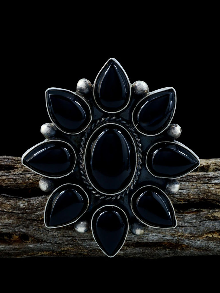 Adjustable Black Onyx Sterling Silver Ring, Size 11 1/2+ - PuebloDirect.com