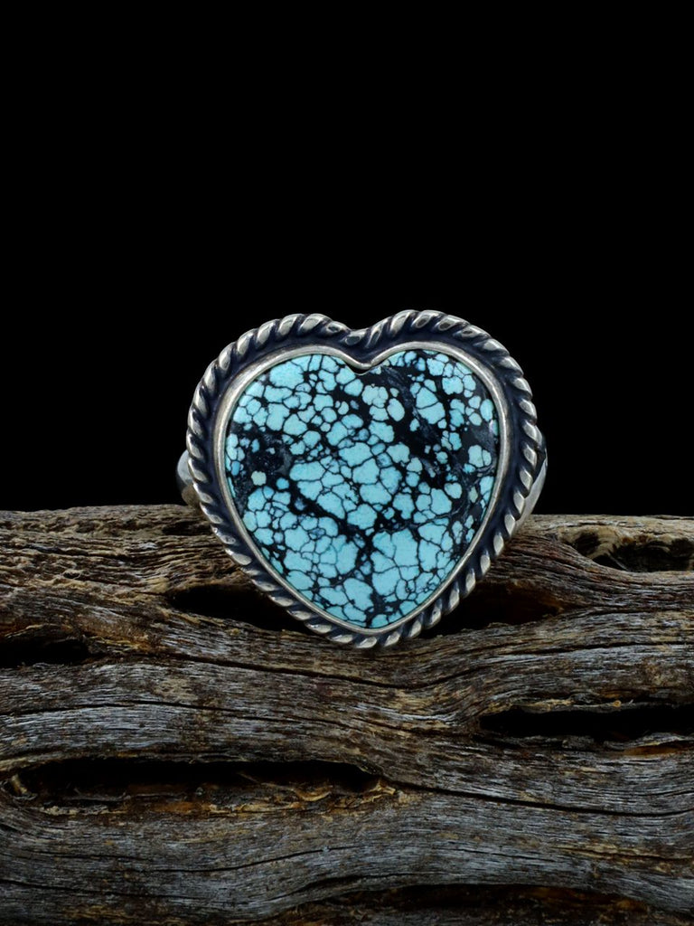 Adjustable Cloud Mountain Turquoise Heart Ring, Size 9+ - PuebloDirect.com