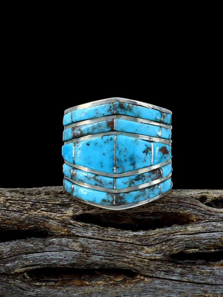 Turquoise Zuni Inlay Ring, Size 8 1/2 - PuebloDirect.com