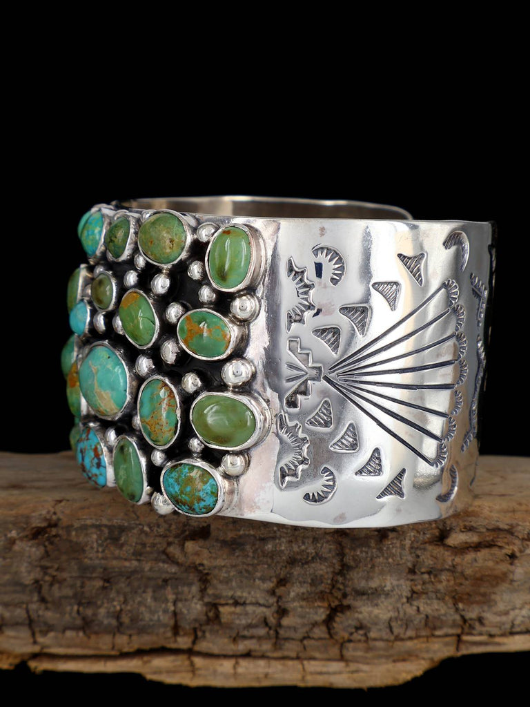 Native American Turquoise Cluster Sterling Silver Cuff Bracelet - PuebloDirect.com