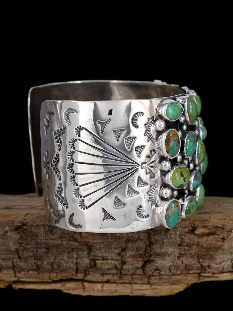 Native American Turquoise Cluster Sterling Silver Cuff Bracelet - PuebloDirect.com