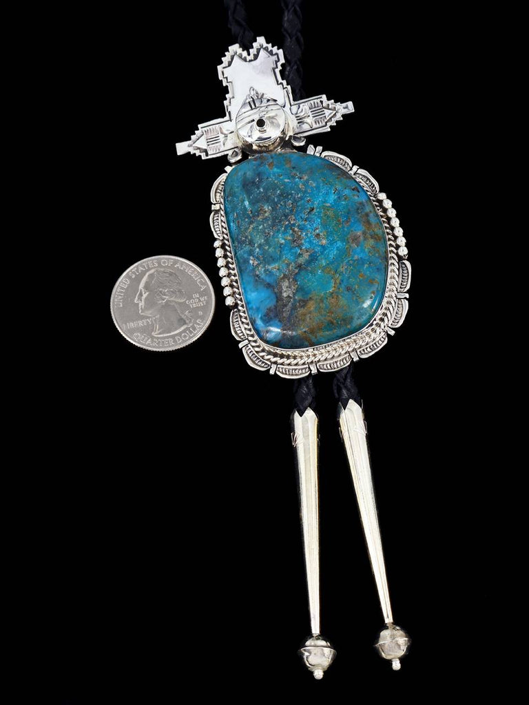 Native American Sterling Silver Kingman Turquoise Kachina Bolo - PuebloDirect.com