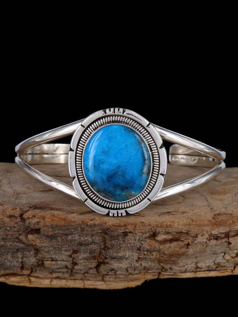 Navajo Sterling Silver Kingman Turquoise Cuff Bracelet - PuebloDirect.com