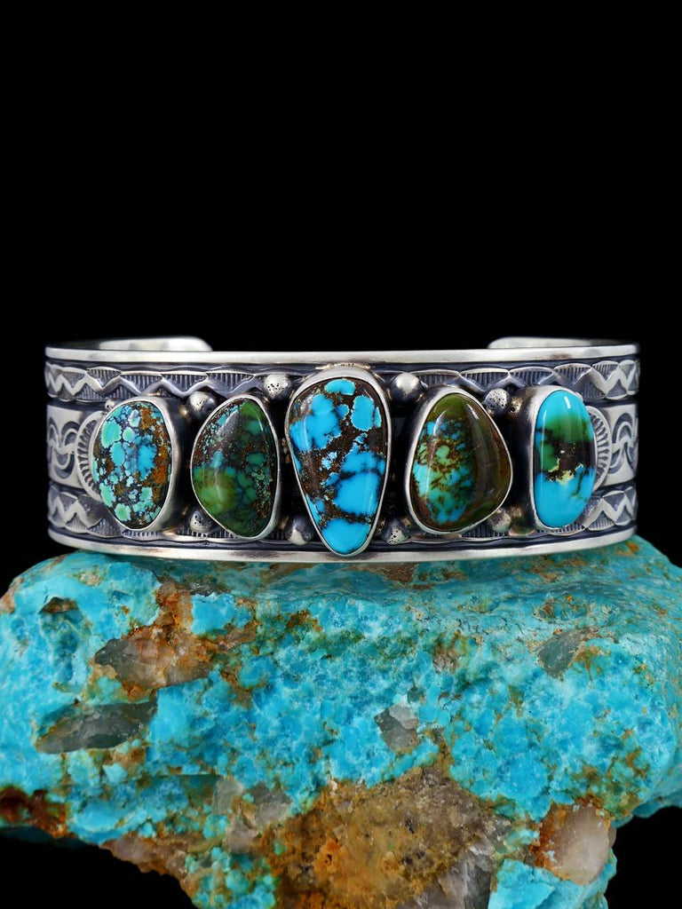 Native American Sterling Silver Natural Sky Horse Turquoise Cuff Bracelet - PuebloDirect.com