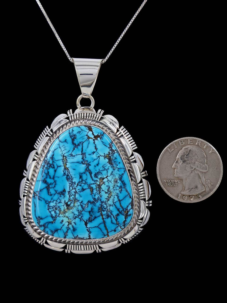 Native American Sterling Silver Natural Labashan Turquoise Pendant - PuebloDirect.com