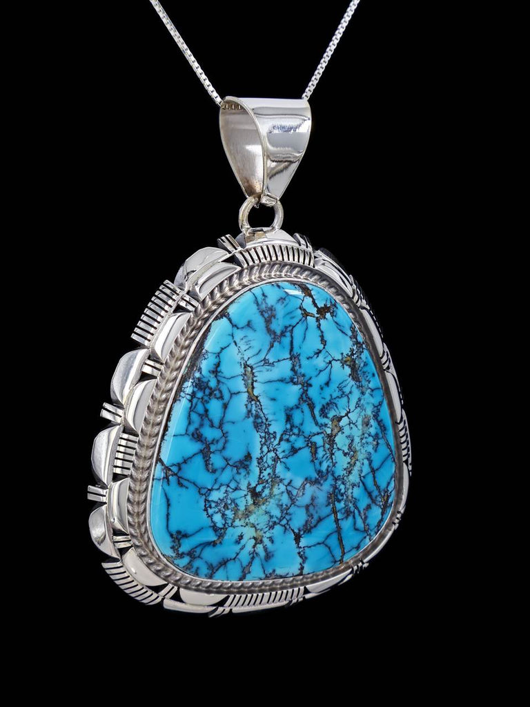 Native American Sterling Silver Natural Labashan Turquoise Pendant - PuebloDirect.com