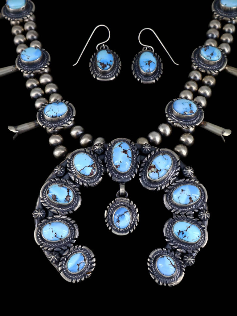 Golden Hill Turquoise Sterling Silver Squash Blossom Necklace Set - PuebloDirect.com