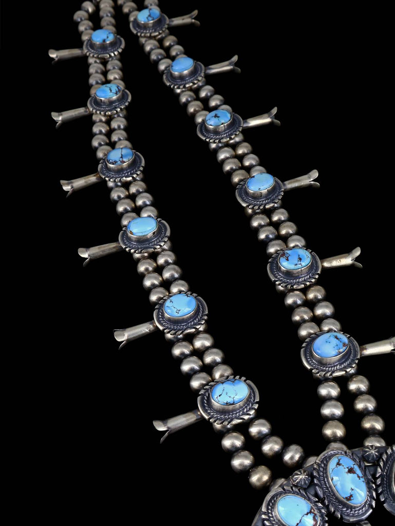 Golden Hill Turquoise Sterling Silver Squash Blossom Necklace Set - PuebloDirect.com