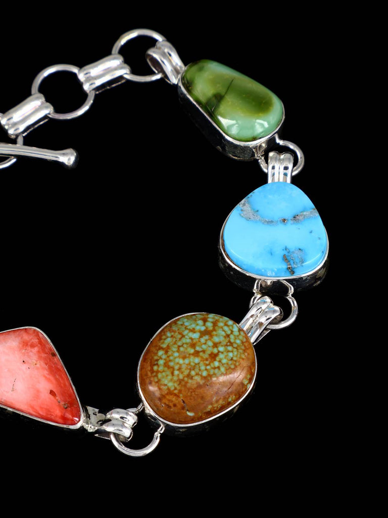 Native American Multistone Sterling Silver Link Bracelet - PuebloDirect.com