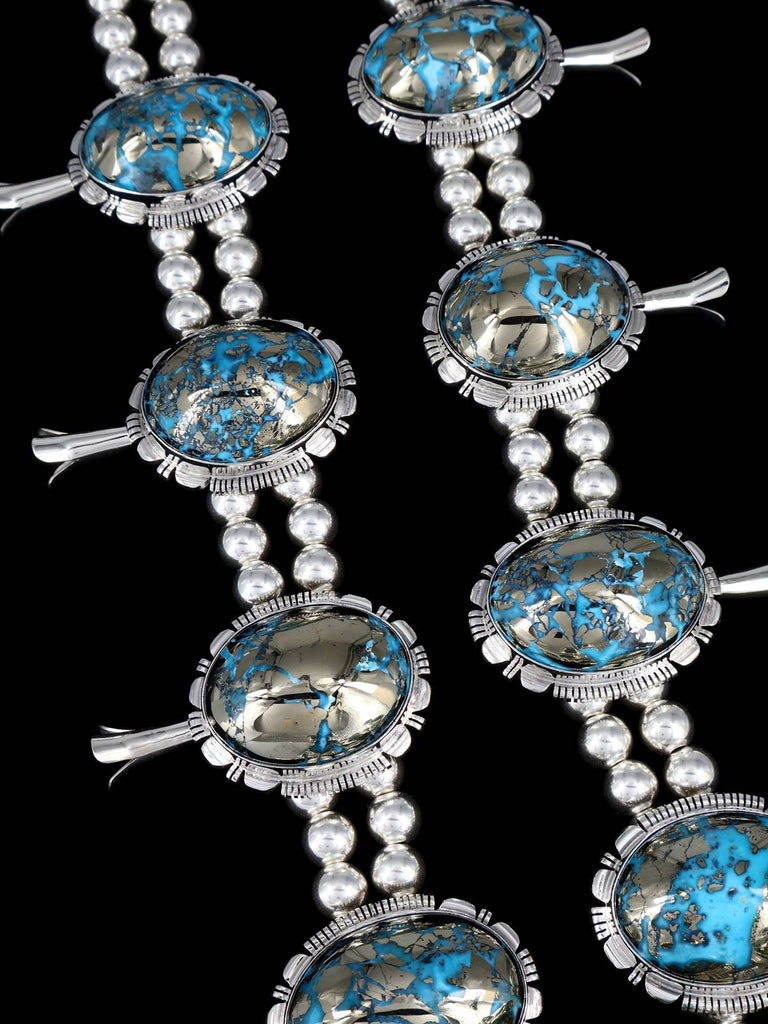 Native American Turquoise Sterling Silver Squash Blossom Necklace Set - PuebloDirect.com