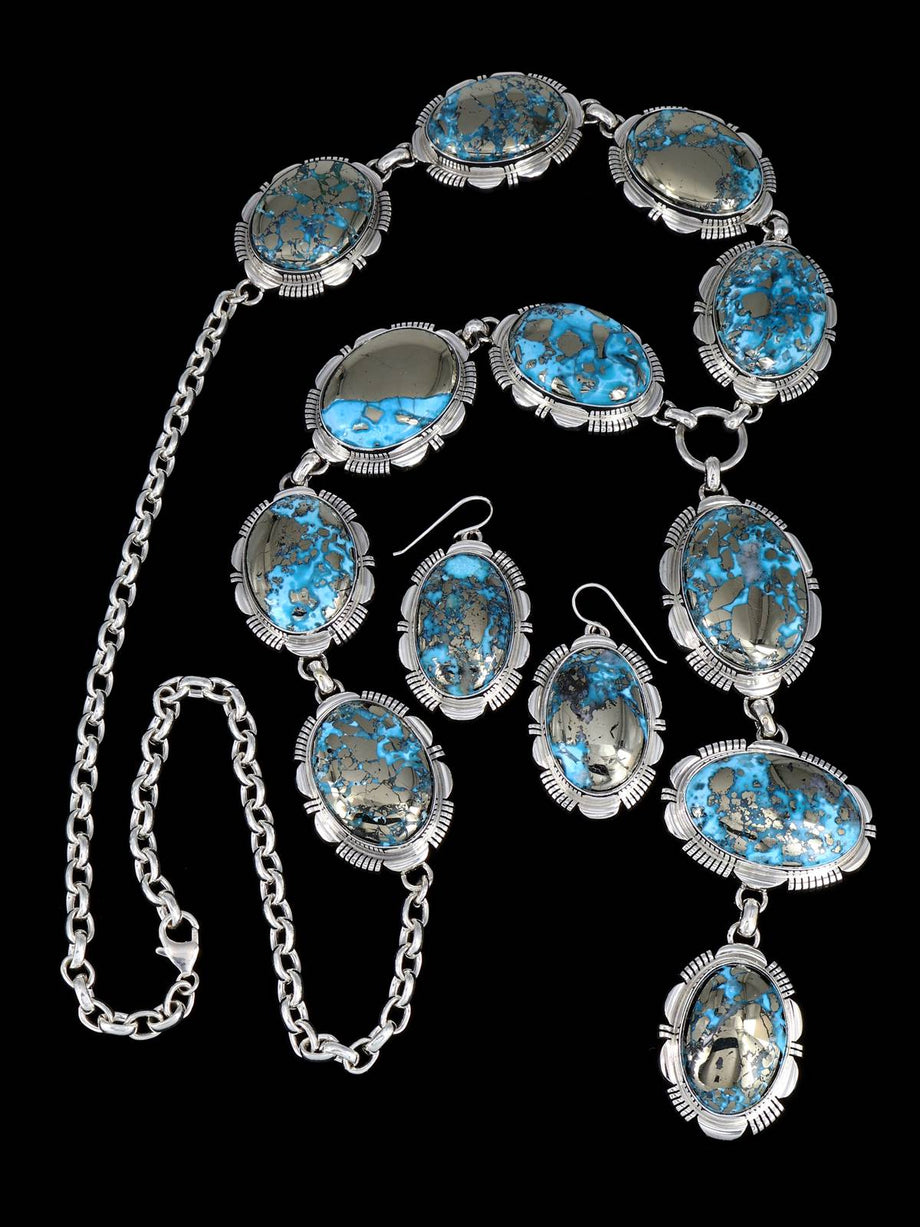 Vintage Sterling Silver Turquoise, Jasper store Inlay Necklace And Earrings.