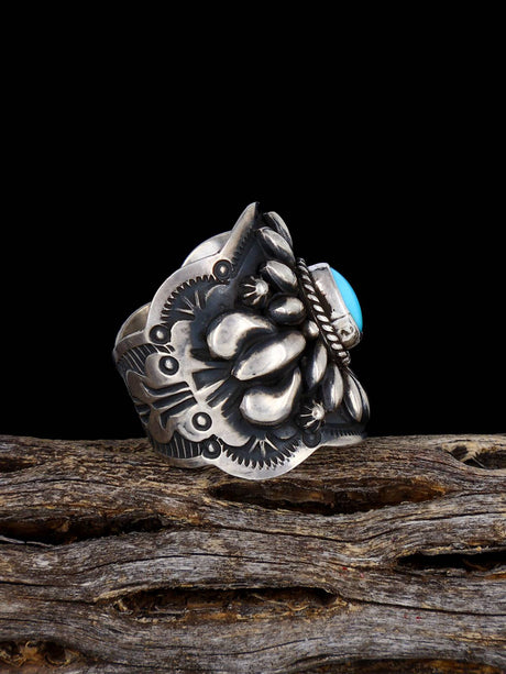 Turquoise Repousse Men's Ring, Size 7 1/2 - PuebloDirect.com