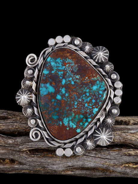 Navajo Pilot Mountain Turquoise Ring, Size 8 1/2 - PuebloDirect.com